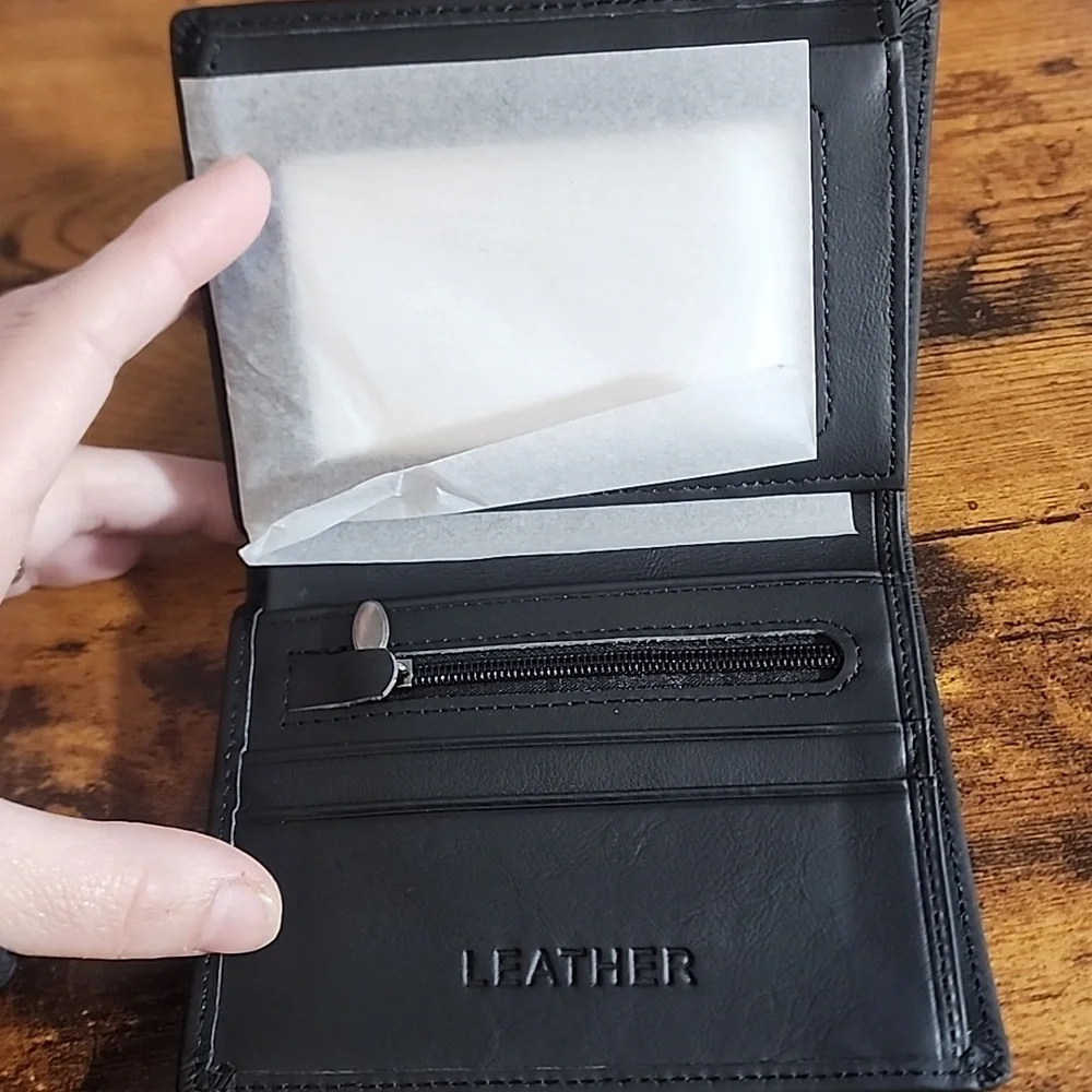 Men's Solid Color Genuine Leather Trifold RFID Blocking Zipper Coin Purse,